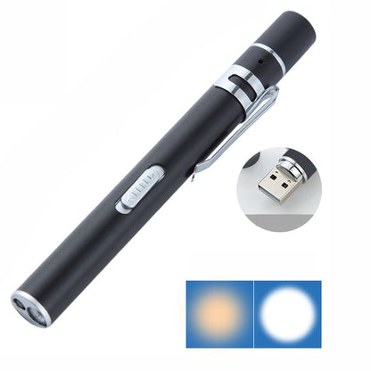 Flashlight Pupil Pen Light Yellow White Dual Light Source Dental Light LED Stainless Steel Morning Inspection Light, Flashlight Pupil Pen Light (Silver), Flashlight Pupil Pen Light (Black)