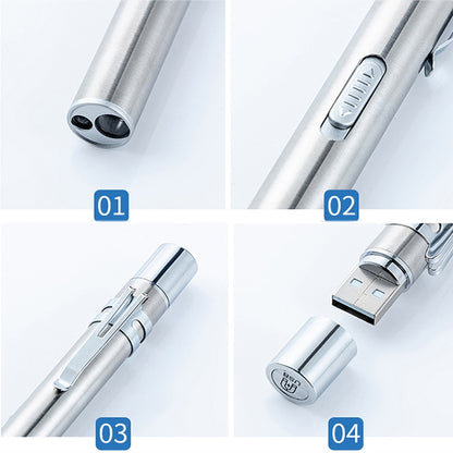 Flashlight Pupil Pen Light Yellow White Dual Light Source Dental Light LED Stainless Steel Morning Inspection Light, Flashlight Pupil Pen Light (Silver), Flashlight Pupil Pen Light (Black)