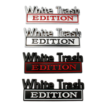 2 PCS Car Metal Modification Standard White Trash Edition Car Label Stickers, WHITE TRASH