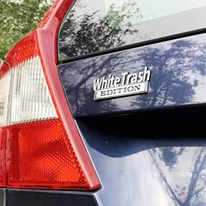 2 PCS Car Metal Modification Standard White Trash Edition Car Label Stickers, WHITE TRASH