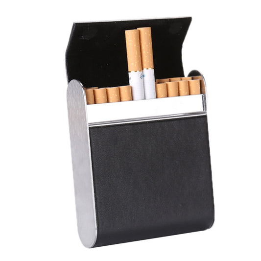 Men Metal Fiber Leather Magnetic Buckle Cigarette Case, Black, Coffee, Brown/Apricot, Red, Gray