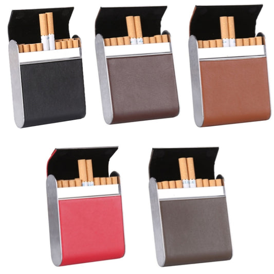 Men Metal Fiber Leather Magnetic Buckle Cigarette Case, Black, Coffee, Brown/Apricot, Red, Gray