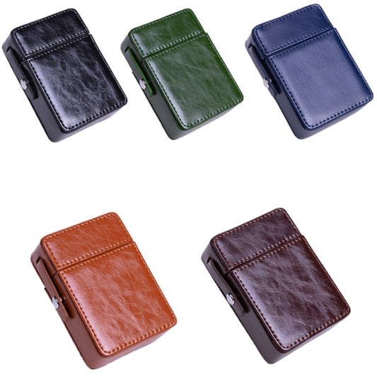 Men PU Leathe Retro Lighter Cigarette Box, Black, Green, Blue, Apricot, Brown
