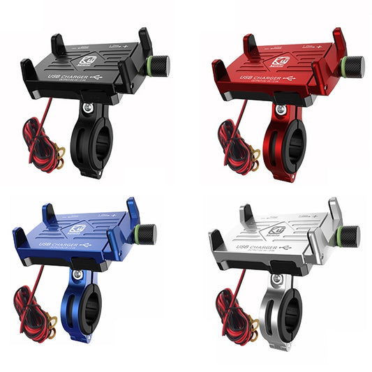 Kewig M6 Aluminum Alloy Motorcycle Mobile Phone Bracket Rechargeable With Switch Waterproof Stable Navigation Bracket, M6(Black), M6(Blue), M6(Silver), M6(Red)