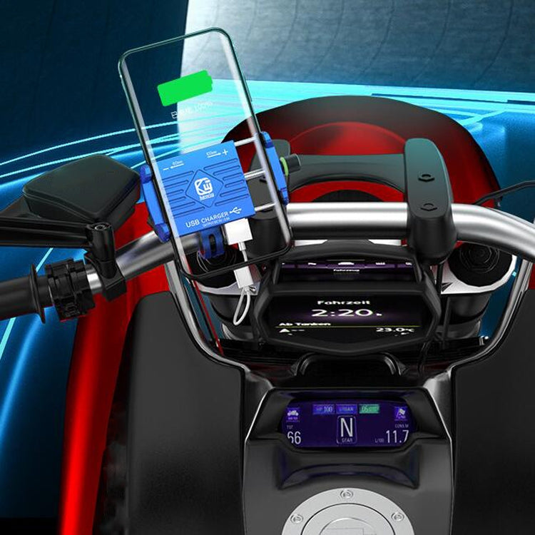 Kewig M6 Aluminum Alloy Motorcycle Mobile Phone Bracket Rechargeable With Switch Waterproof Stable Navigation Bracket, M6(Black), M6(Blue), M6(Silver), M6(Red)