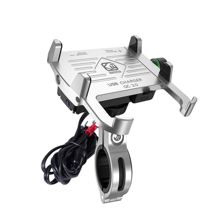 Kewig M6-S 12V Motorcycle Waterproof Aluminum Alloy Mobile Phone Bracket With QC3.0 Fast Charging, M6-S(Black), M6-S(Blue), M6-S(Red), M6-S(Silver)