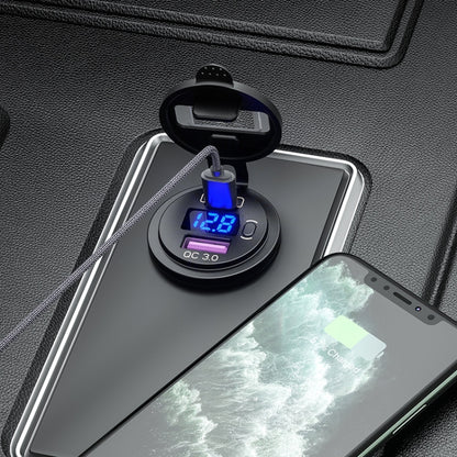 شاحن سيارة USB معدل 12 فولت مع شاشة عرض الجهد ومقبس PD QC3.0، مع ضوء أزرق طرفي، مع ضوء أحمر طرفي، مع ضوء أخضر طرفي، مع ضوء أزرق خط 60 سم، مع ضوء أحمر خط 60 سم، مع ضوء أخضر خط 60 سم