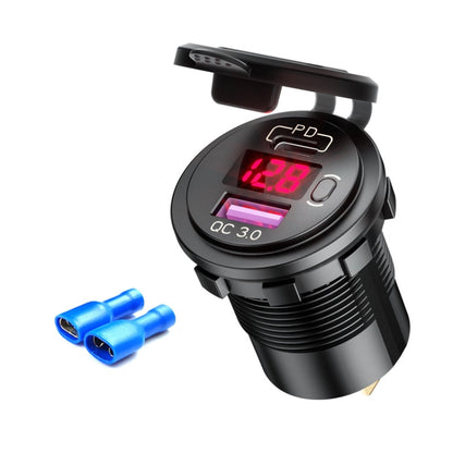 شاحن سيارة USB معدل 12 فولت مع شاشة عرض الجهد ومقبس PD QC3.0، مع ضوء أزرق طرفي، مع ضوء أحمر طرفي، مع ضوء أخضر طرفي، مع ضوء أزرق خط 60 سم، مع ضوء أحمر خط 60 سم، مع ضوء أخضر خط 60 سم