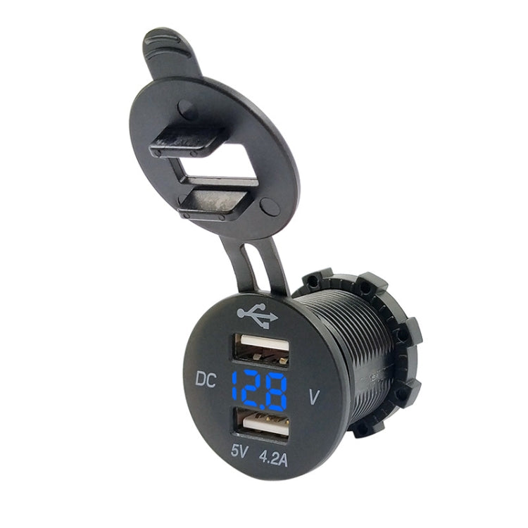 4.2A Dual USB With Voltage Display Mobile Phone Charger Socket Power Supply 12V Car Motorcycle, P13 (Blue Light), P13 (Green Light), P13 (Red Light)