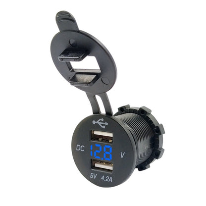 4.2A Dual USB With Voltage Display Mobile Phone Charger Socket Power Supply 12V Car Motorcycle, P13 (Blue Light), P13 (Green Light), P13 (Red Light)