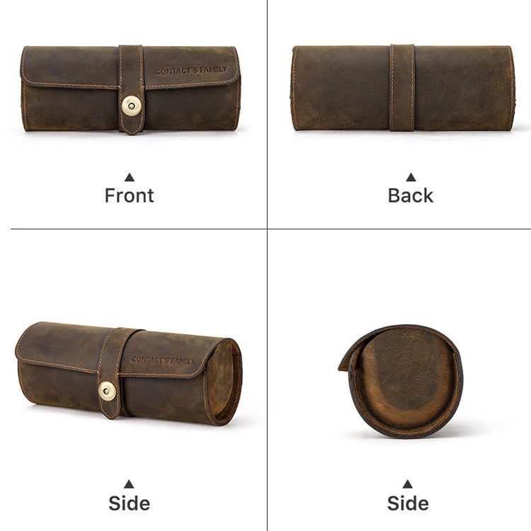 CONTACTS FAMILY CF1117  Retro Crazy Horse Texture Leather Watch Box Round Buckle Storage Box,Capacity: Can Hold 3 Watches, CF1117
