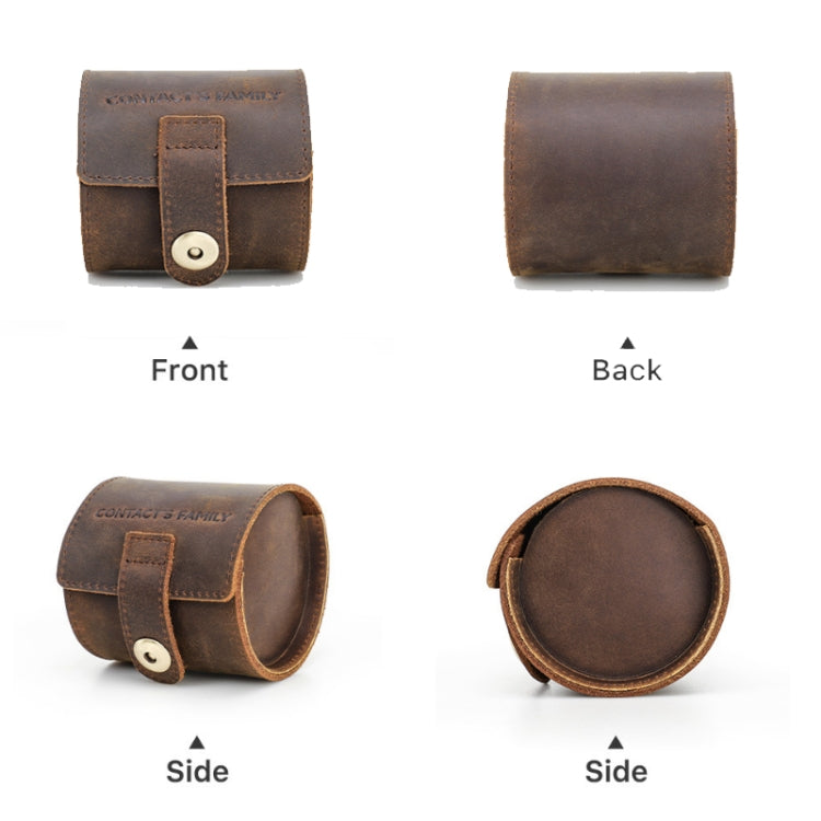 Contacts Family CF1125 Single Watch Position Crazy Horse Leather Watch Box Round Watch Storage Box, CF1125