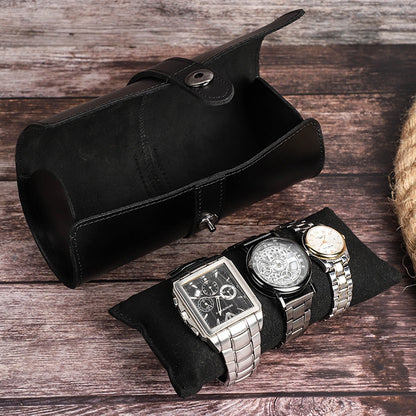 جهات الاتصال CF1117B Family 3 Watch Positions صندوق ساعات جلدي بمشبك دائري صندوق تخزين ساعات للسفر في الهواء الطلق، CF1117A
