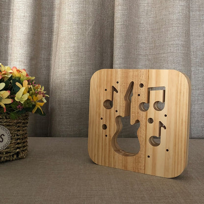 FS-T1877W 2.5W Guitar Shape Solid Wood Table Lamp LED Night Light, Guitar