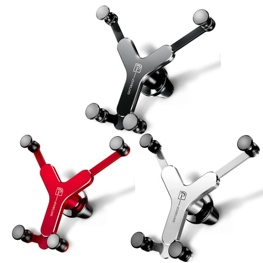 OATSBASF Car Air Outlet Gravity Mobile Phone Holder Snap-On Metal Bracket, Black, Red, Silver