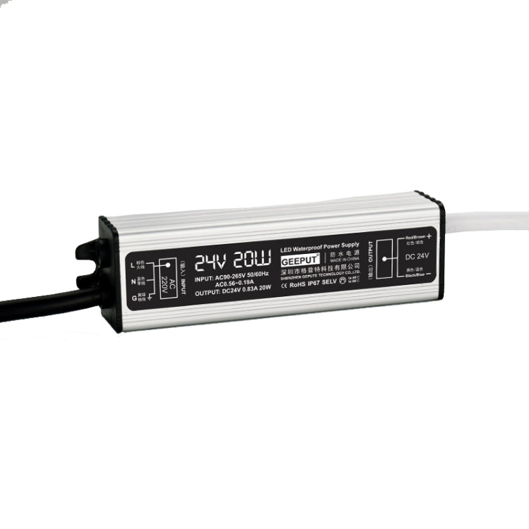 GEEPUT 220V To 24V LED Waterproof Power Supply Switch Transformer, 0.83A 20W, 1.25A 30W, 1.67A 40W, 2.1A 50W, 2.5A 60W, 3.3A 80W, 4.17A 100W, 5A 120W, 6.25A 150W, 8.33A 200W, 10.42A 250W, 12.5A 300W, 14.5A 350W, 16.7A 400W, 20.8A 500W, 25A 600W