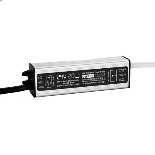 GEEPUT 220V To 24V LED Waterproof Power Supply Switch Transformer, 0.83A 20W, 1.25A 30W, 1.67A 40W, 2.1A 50W, 2.5A 60W, 3.3A 80W, 4.17A 100W, 5A 120W, 6.25A 150W, 8.33A 200W, 10.42A 250W, 12.5A 300W, 14.5A 350W, 16.7A 400W, 20.8A 500W, 25A 600W