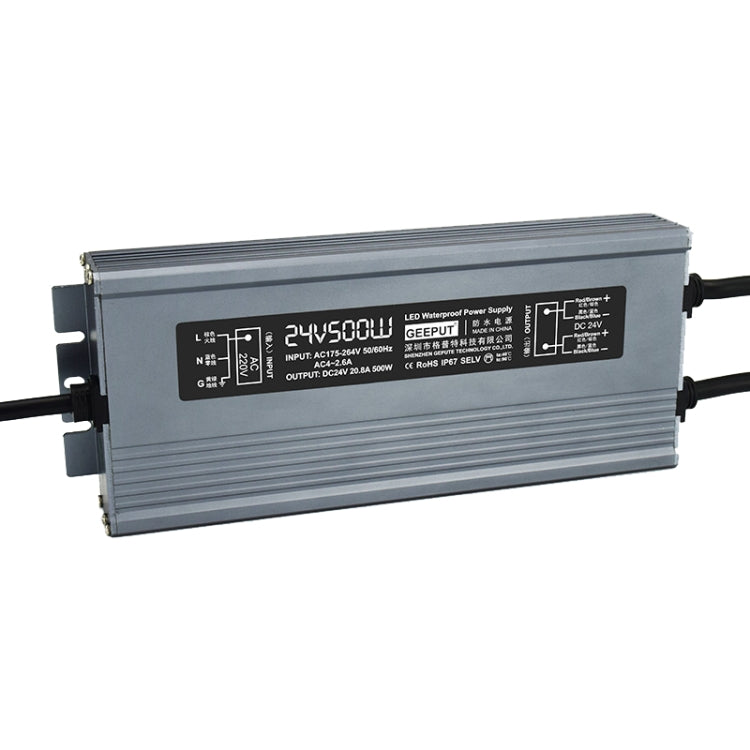 GEEPUT 220V To 24V LED Waterproof Power Supply Switch Transformer, 0.83A 20W, 1.25A 30W, 1.67A 40W, 2.1A 50W, 2.5A 60W, 3.3A 80W, 4.17A 100W, 5A 120W, 6.25A 150W, 8.33A 200W, 10.42A 250W, 12.5A 300W, 14.5A 350W, 16.7A 400W, 20.8A 500W, 25A 600W