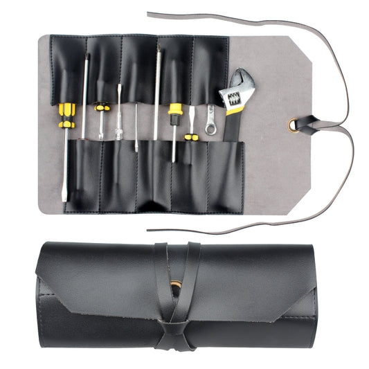 CL97 Multi-Function Toolkit Bundled Leather Tool Bag Double Thickened Two-Purpose Wrench Bag, Black, Brown