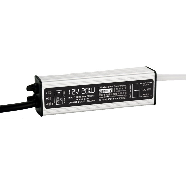 GEEPUT 220V Turn 12V LED Waterproof Power Supply Transformer, 1.67A 20W, 2.5A 30W, 3.33A 40W, 4.16A 50W, 5A 60W, 6.67A 80W, 8.33A 100W, 10A 120W, 12.5A 150W, 16.7A 200W, 21A 250W, 25A 300W, 29A 350W, 33.4A 400W, 41.7A 500W, 50A 600W