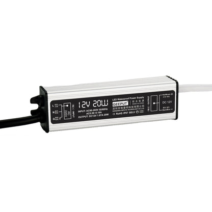 GEEPUT 220V Turn 12V LED Waterproof Power Supply Transformer, 1.67A 20W, 2.5A 30W, 3.33A 40W, 4.16A 50W, 5A 60W, 6.67A 80W, 8.33A 100W, 10A 120W, 12.5A 150W, 16.7A 200W, 21A 250W, 25A 300W, 29A 350W, 33.4A 400W, 41.7A 500W, 50A 600W