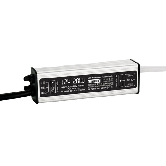 GEEPUT 220V Turn 12V LED Waterproof Power Supply Transformer, 1.67A 20W, 2.5A 30W, 3.33A 40W, 4.16A 50W, 5A 60W, 6.67A 80W, 8.33A 100W, 10A 120W, 12.5A 150W, 16.7A 200W, 21A 250W, 25A 300W, 29A 350W, 33.4A 400W, 41.7A 500W, 50A 600W