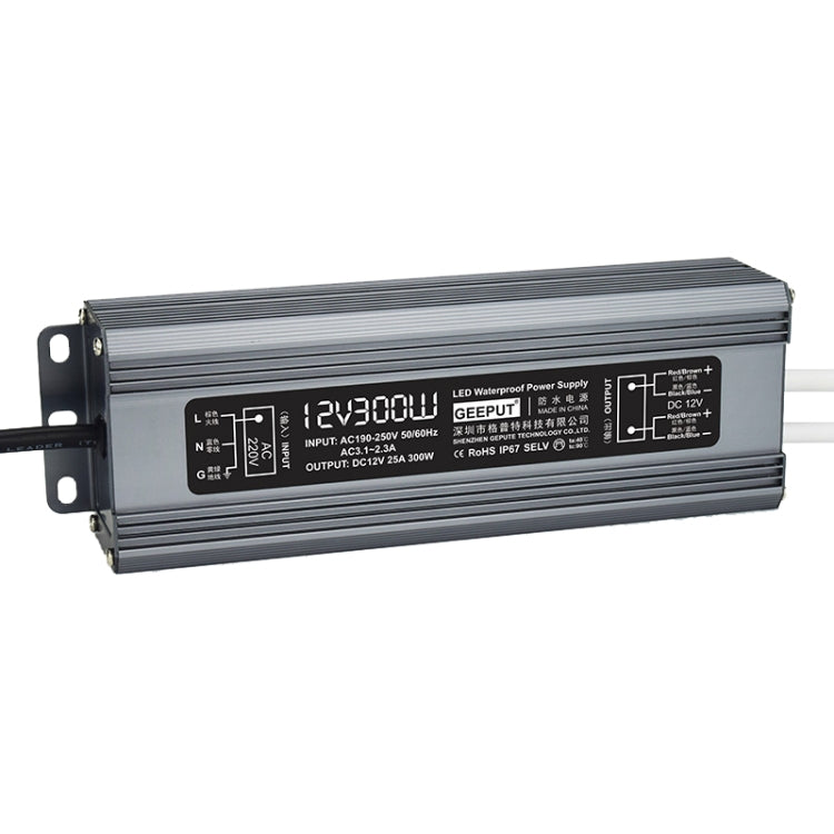 GEEPUT 220V Turn 12V LED Waterproof Power Supply Transformer, 1.67A 20W, 2.5A 30W, 3.33A 40W, 4.16A 50W, 5A 60W, 6.67A 80W, 8.33A 100W, 10A 120W, 12.5A 150W, 16.7A 200W, 21A 250W, 25A 300W, 29A 350W, 33.4A 400W, 41.7A 500W, 50A 600W