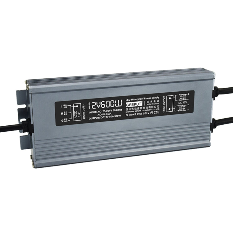 GEEPUT 220V Turn 12V LED Waterproof Power Supply Transformer, 1.67A 20W, 2.5A 30W, 3.33A 40W, 4.16A 50W, 5A 60W, 6.67A 80W, 8.33A 100W, 10A 120W, 12.5A 150W, 16.7A 200W, 21A 250W, 25A 300W, 29A 350W, 33.4A 400W, 41.7A 500W, 50A 600W