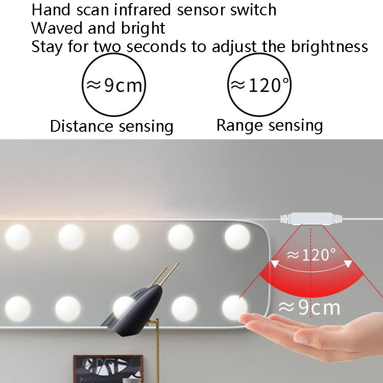 LED Makeup Mirror Light Beauty Fill Light Hand Sweep Sensor Mirror Front Light, 2 Bulbs, 6 Bulbs, 10 Bulbs, 14 Bulbs