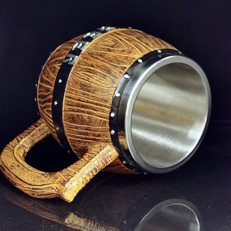 Stainless Steel Wooden Barrel Beer Mug Large Capacity Wine Barrel Cup Personalized Bar Supplies, 550ml, 450ml