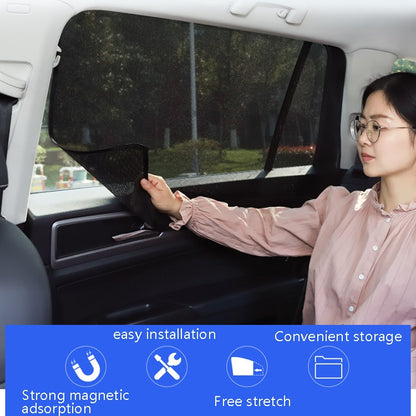 4 PCS Net Yarn Magnetic Suction Type Car Sunshade Curtain, Front Row Arc, Back Row Square, Thick Front Row Arc, Thick Back Row Square