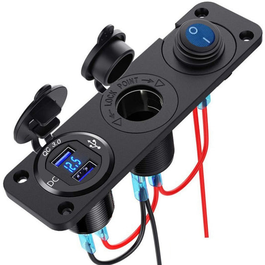 12-24V Car Ship Waterproof USB Charging Cigarette Lighter Master 3 In 1 Combined Panel Switch, 12-24V