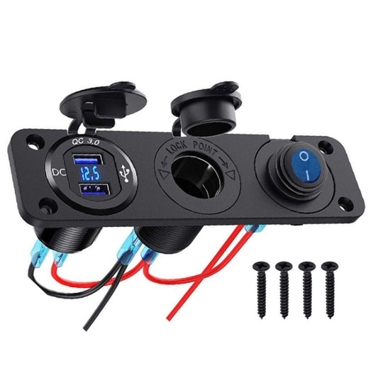 12-24V Car Ship Waterproof USB Charging Cigarette Lighter Master 3 In 1 Combined Panel Switch, 12-24V