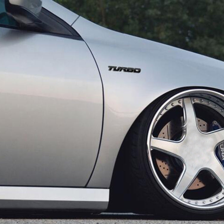 8 PCS Car Alloy Modified Turbocharged TURBO Metal Car Sticker Sports Body Sticker Car Tail Label Side Decoration Sticker, Large 12 X 1.4cm, Small 10 X 1cm