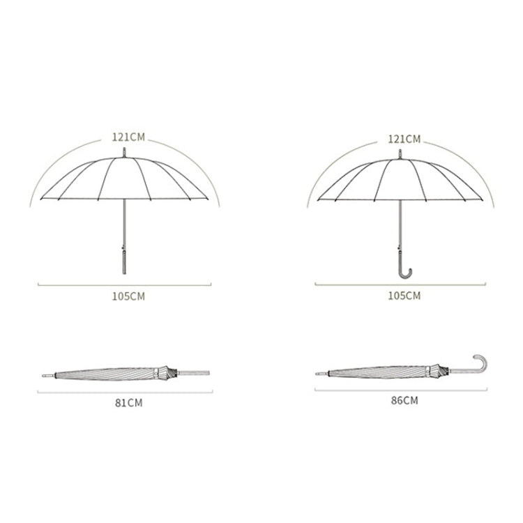 16 Bone Plain Straight Umbrella Small Fresh Long Handle Umbrella, High Indigo, Grapefruit Pink, Matcha Green, Orange, Apricot, Dark Blue, Mint Green, Charm Blue, Ginger, Red Wine, Violet, Classic Black, Vanilla Green, Wood Handle High Indigo�����������...