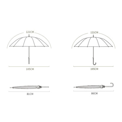 16 Bone Plain Straight Umbrella Small Fresh Long Handle Umbrella, High Indigo, Grapefruit Pink, Matcha Green, Orange, Apricot, Dark Blue, Mint Green, Charm Blue, Ginger, Red Wine, Violet, Classic Black, Vanilla Green, Wood Handle High Indigo�����������...
