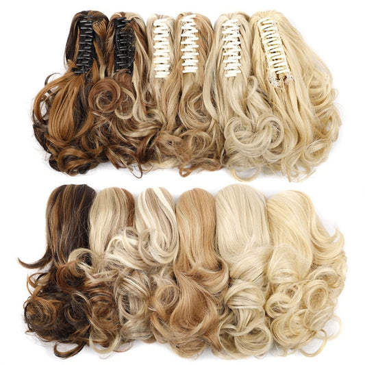 Women Curly Hair Short Ponytail Wig With Shark Clip, 4AH27A #, 12H24 #, 16H613 #, 22H24 #, 22M613 #, 86M613 #