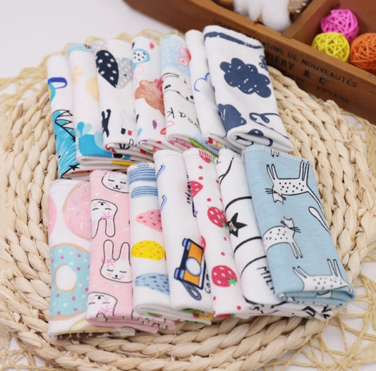 10 PCS Baby Cotton Saliva Handkerchief Cartoon Small Square Face Towel Color Random Delivery, Cartoon Face Towel