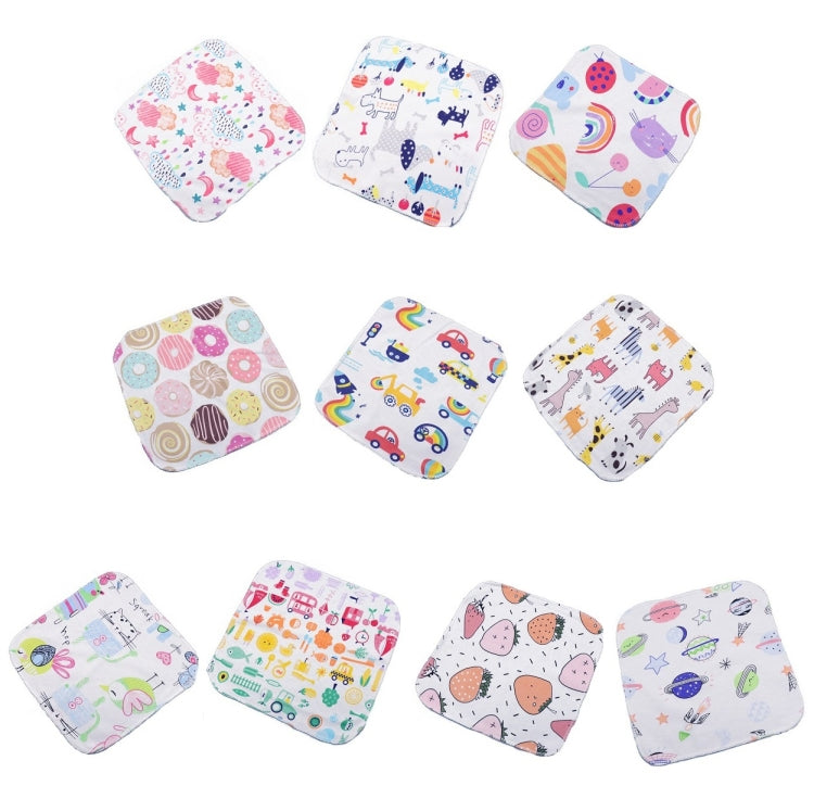 10 PCS Baby Cotton Saliva Handkerchief Cartoon Small Square Face Towel Color Random Delivery, Cartoon Face Towel