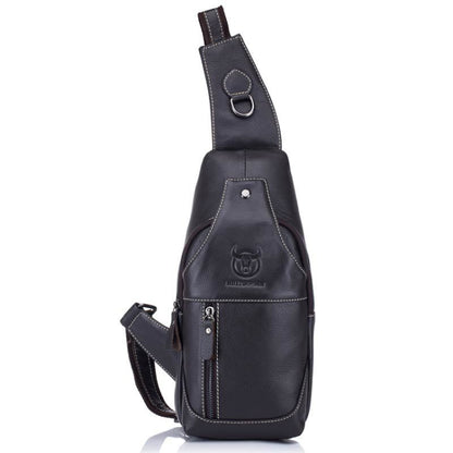 BULL CAPTAIN 019 Retro Men Leather Crossbody Shoulder Bag First-Layer Cowhide Chest Bag, Colour: Black + Buckle, Chestnut Brown, Yellow Brown, Gray Brown, Pure Black, Chestnut Brown + Buckle + Bracket, Black + Buckle + Bracket, Yellow + Buckle + Bracke...