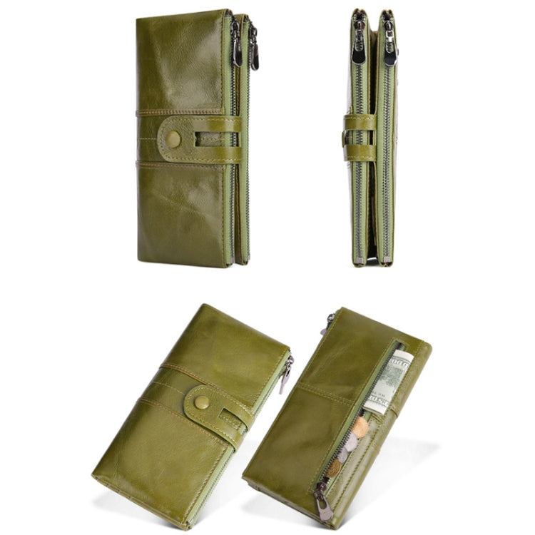 Retro Ladies RFID Wallet Leather Long Mobile Phone Bag, Green, Red, Brown, Black, Blue, Purple Coffee color