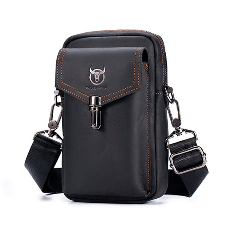 BULL CAPTAIN 076 Retro Leather Mobile Phone Waist Bag Men Leather Messenger Bag, Black, Brown