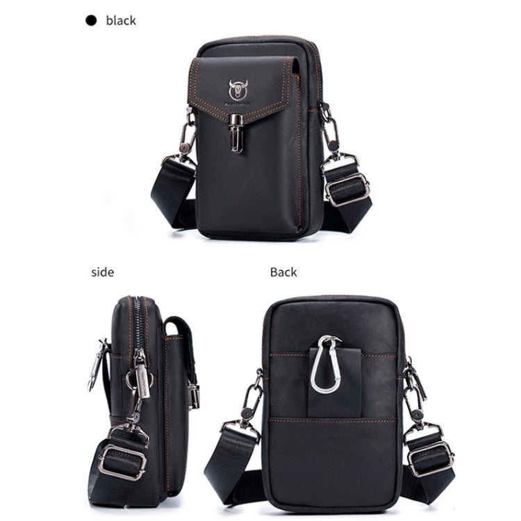 BULL CAPTAIN 076 Retro Leather Mobile Phone Waist Bag Men Leather Messenger Bag, Black, Brown
