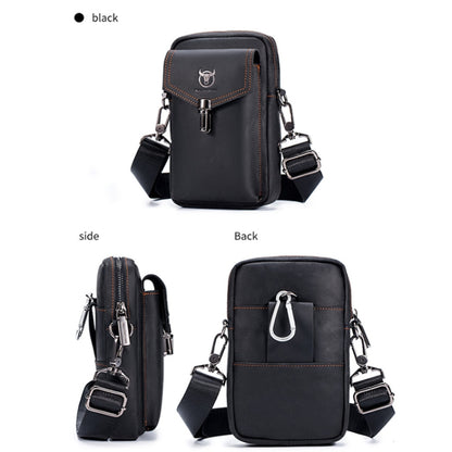 BULL CAPTAIN 076 Retro Leather Mobile Phone Waist Bag Men Leather Messenger Bag, Black, Brown