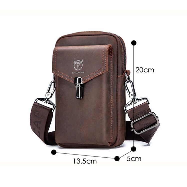 BULL CAPTAIN 076 Retro Leather Mobile Phone Waist Bag Men Leather Messenger Bag, Black, Brown