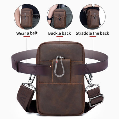 BULL CAPTAIN 076 Retro Leather Mobile Phone Waist Bag Men Leather Messenger Bag, Black, Brown
