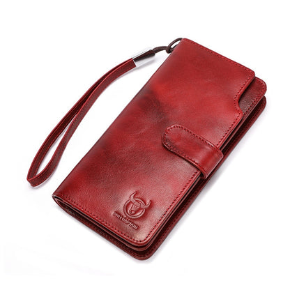 BULL CAPTAIN 028 Long Buckle Retro Cowhide Multi-Function Wallet (Black), Orange, Green, Blue, Red, Black, Brown