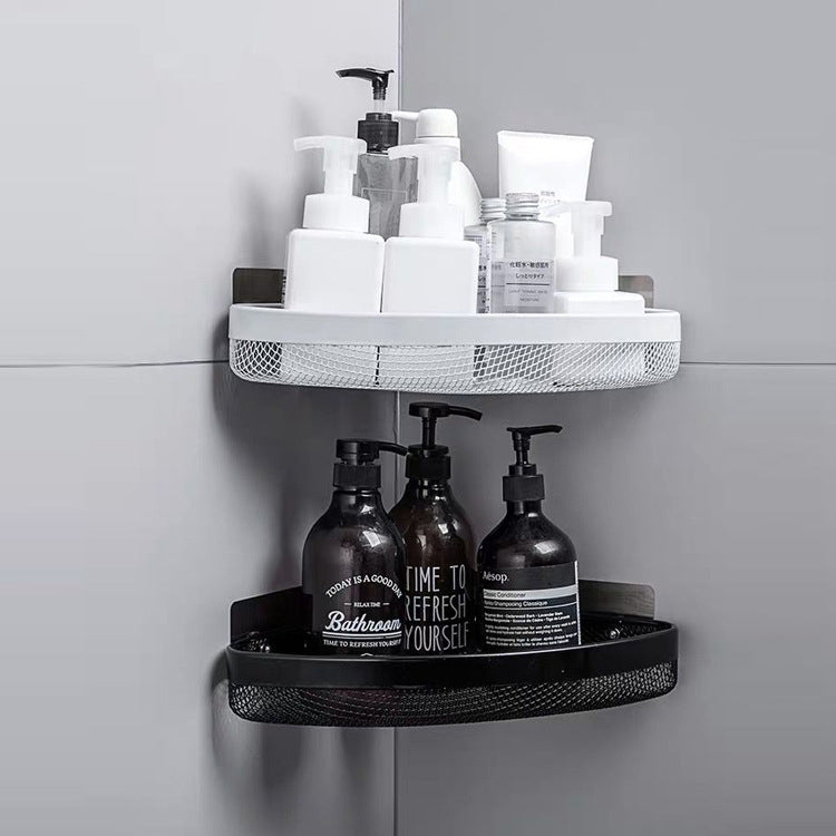 Bathroom Toilets Wall-Mounted Shelves Punch-Free Kitchen Wall-Mounted Storage Racks, Black, White