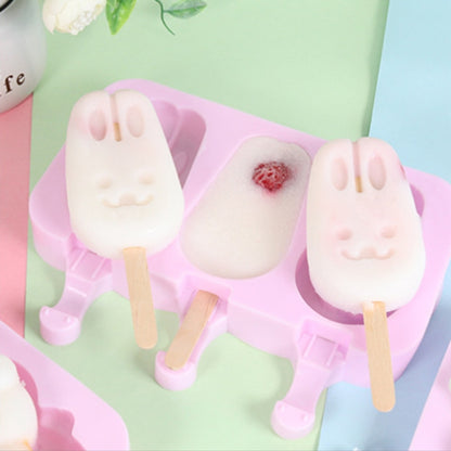 Cute Cartoon Silicone Ice Cream Popsicle Mold with Lid & Stick, Love, Snowman, Wavy
