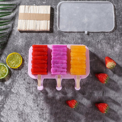 Cute Cartoon Silicone Ice Cream Popsicle Mold with Lid & Stick, Love, Snowman, Wavy